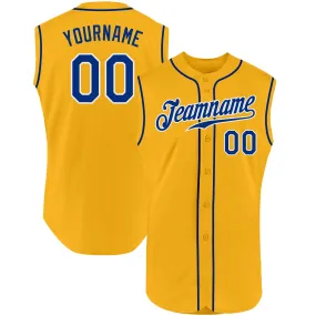 Custom Gold Royal-White Authentic Sleeveless Baseball Jersey