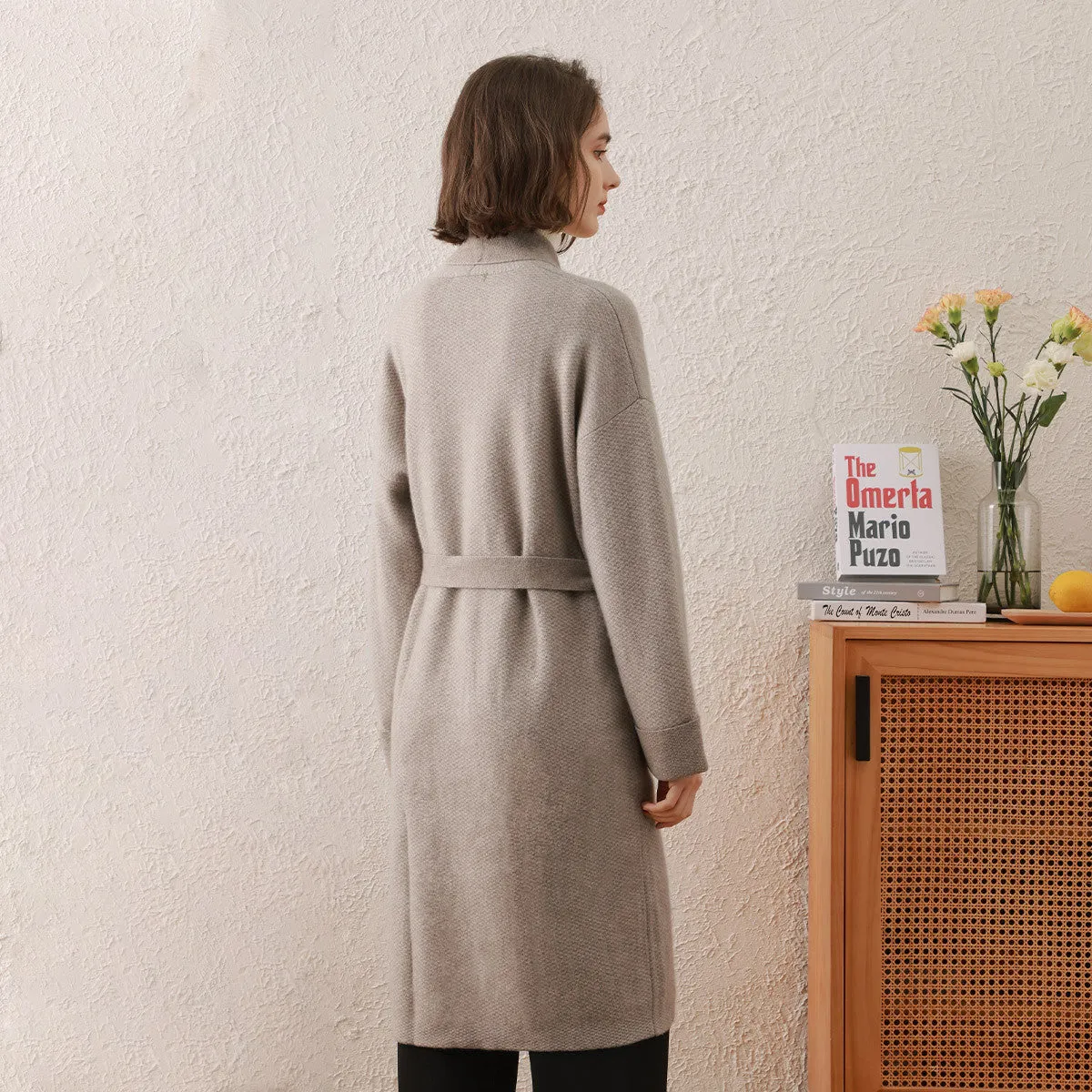 100% Cashmere Cardigan Long Women's Coat