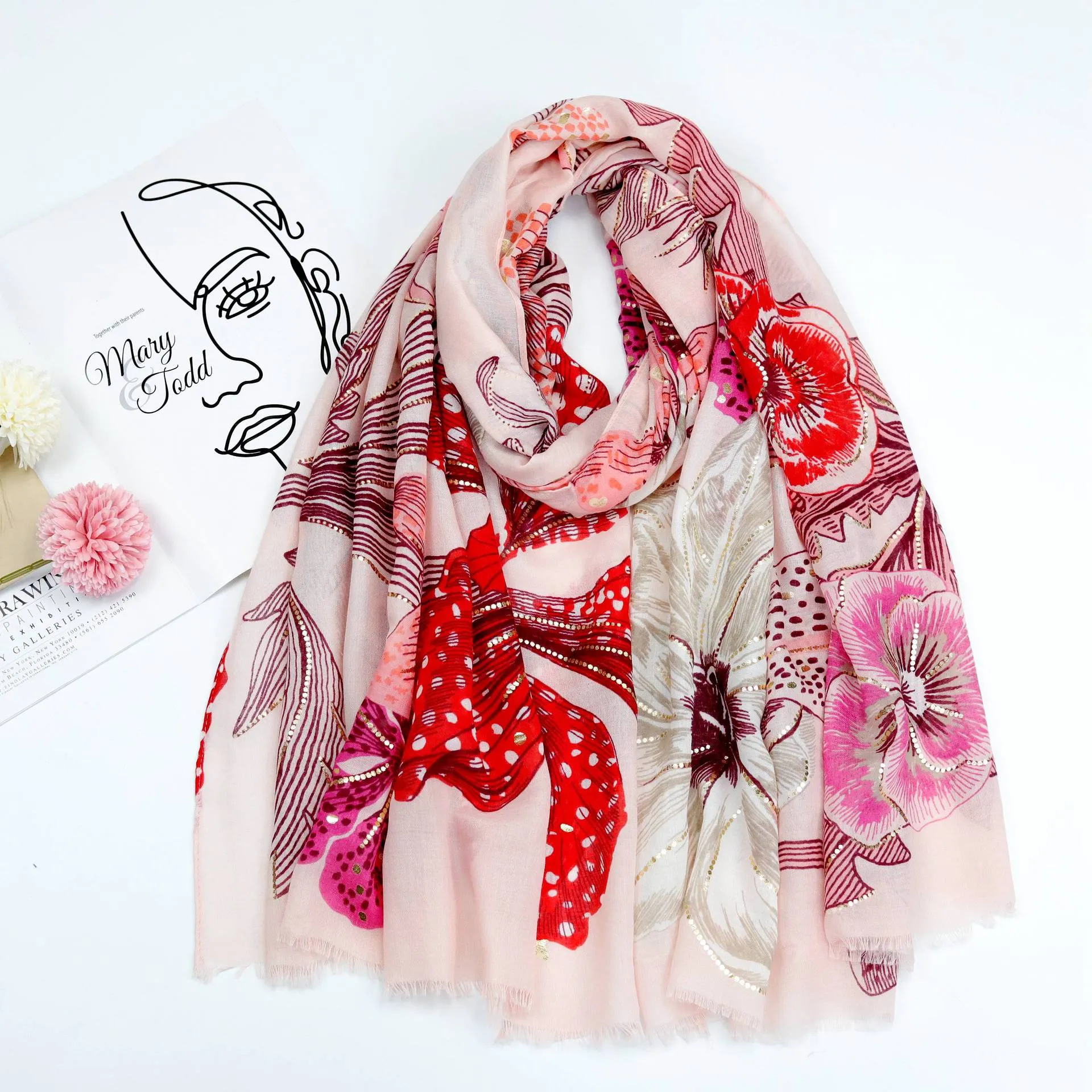 220101 stamping Rafflesia printed scarf