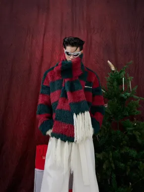 【23s December.】Christmas Imitation Mink Striped Thick Sweater(Comes with scarf)