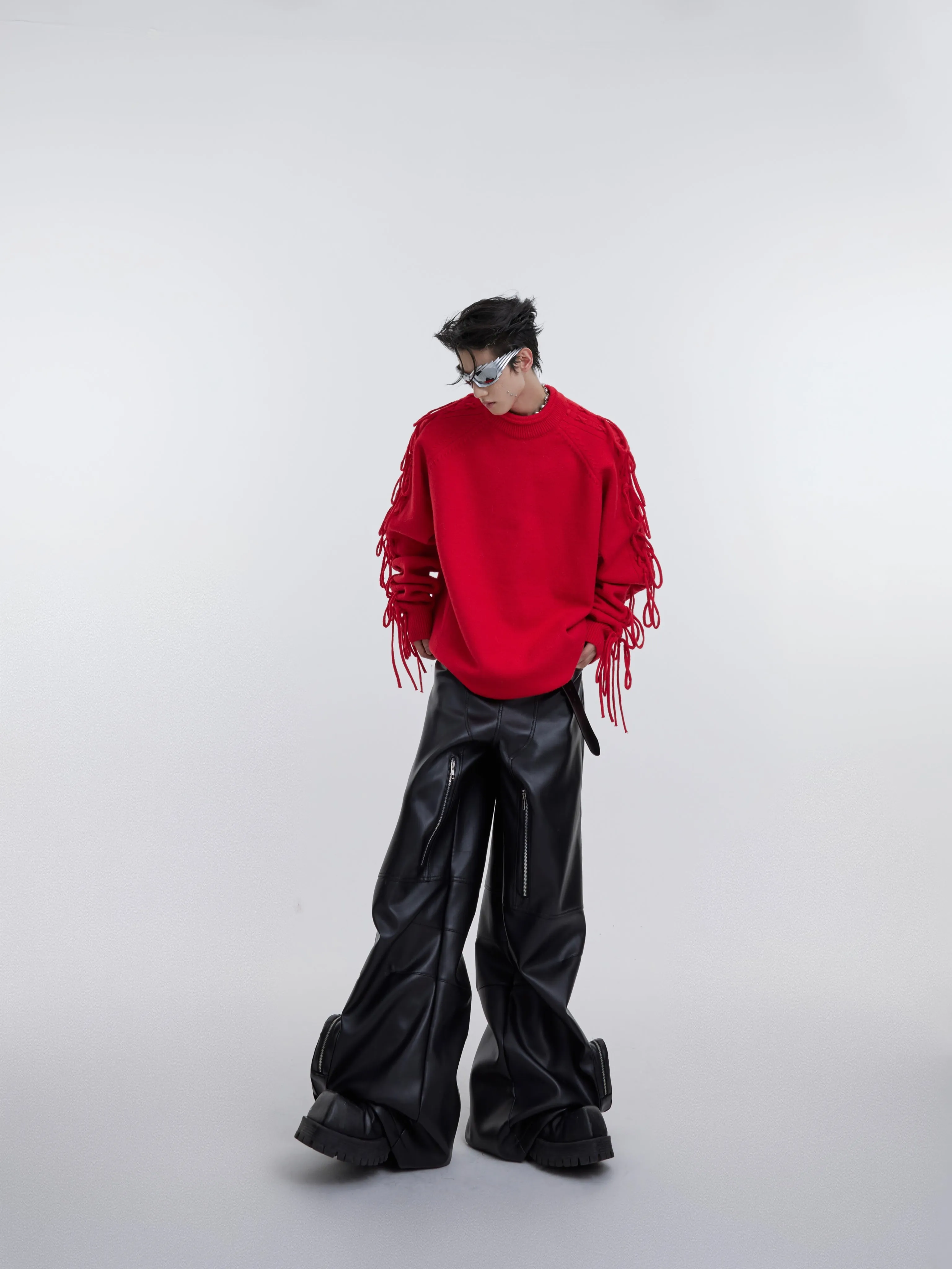 【23s October.】Pleated Crew Neck Sweater with Fringe Design