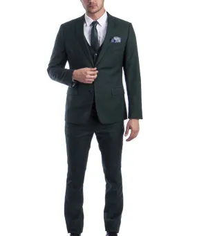 3 piece Emerald Green Slim Fit Men's Suit with Vest Set