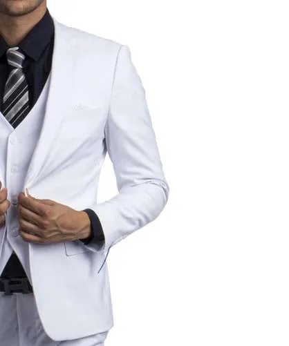 3 piece White Slim Fit Men's Suit with Vest Set