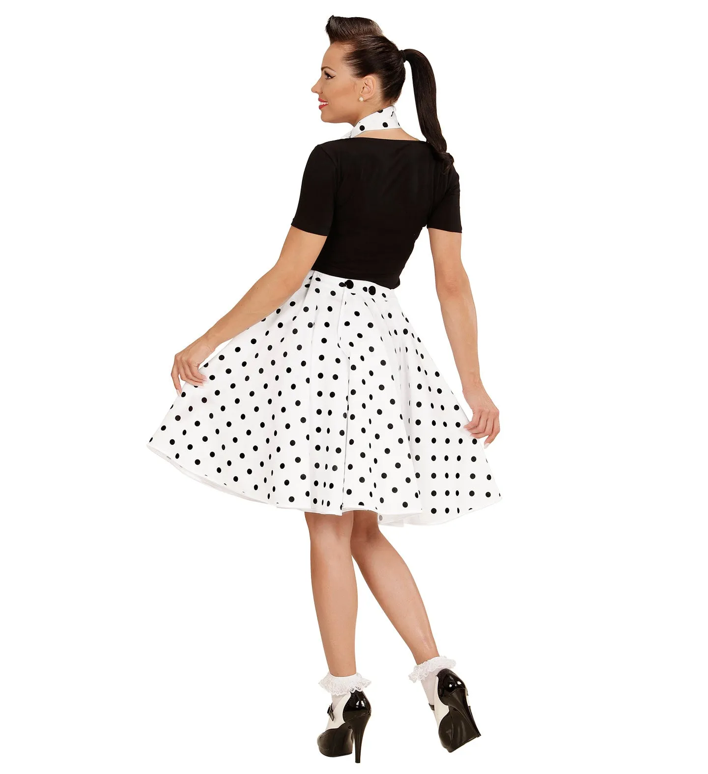 50's Rockabilly White Polka Dot Skirt and Neckscarf