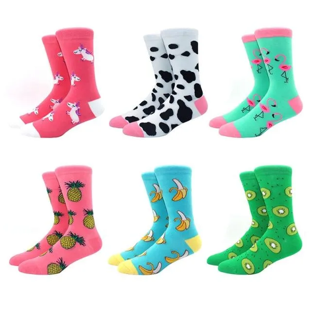 6 pairs Socks Casual Personality Design Streetwear Socks for Women