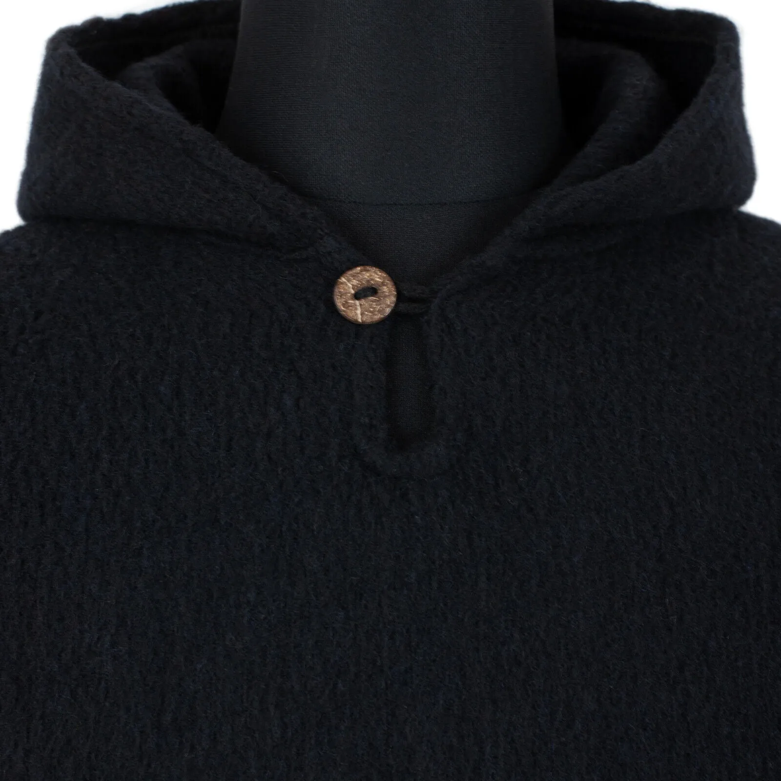 Achema - Llama Wool Unisex South American Handwoven Hooded Poncho - solid black