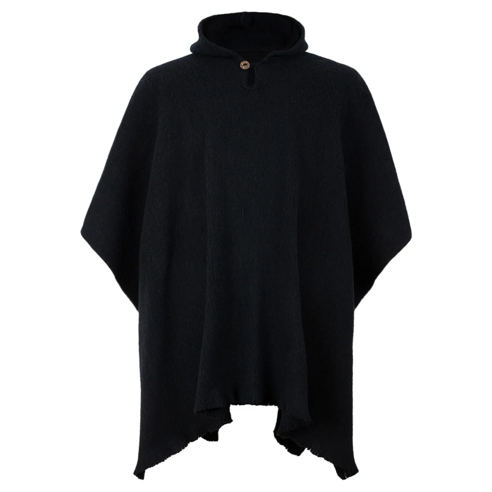 Achema - Llama Wool Unisex South American Handwoven Hooded Poncho - solid black