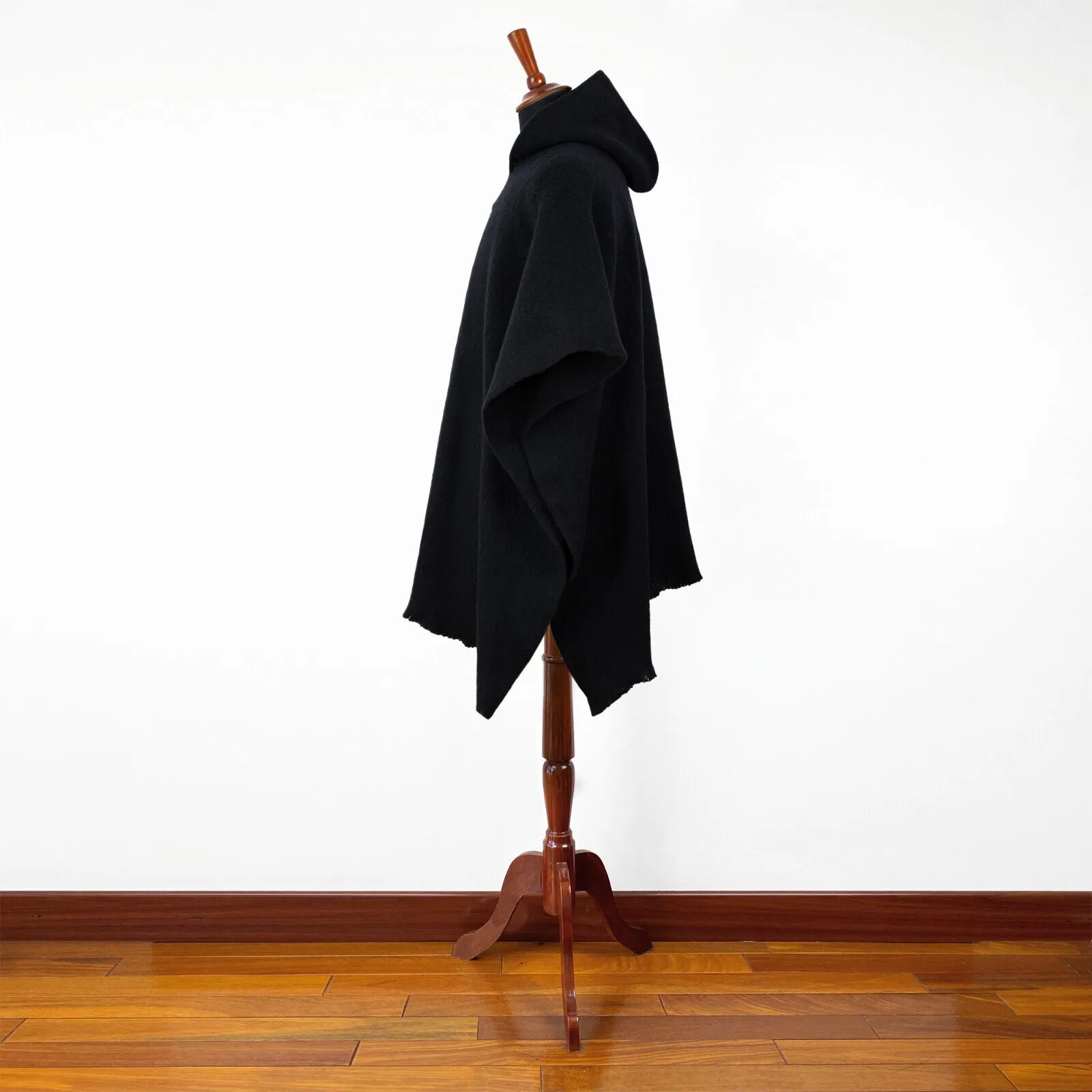 Achema - Llama Wool Unisex South American Handwoven Hooded Poncho - solid black