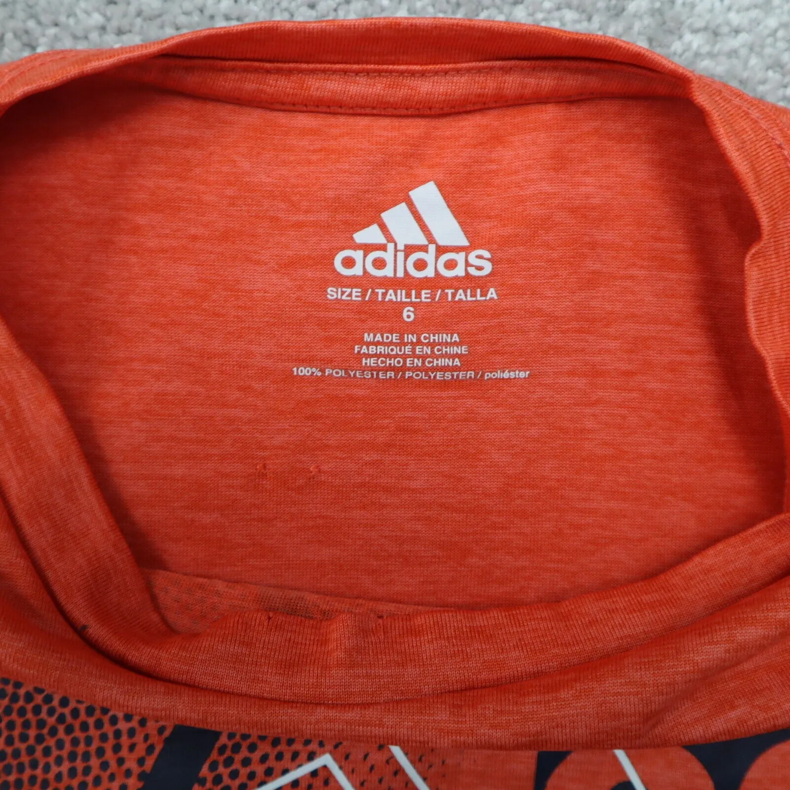 Adidas Graphic T-Shirt Kids Boys Size 6 Orange Short Sleeves Round Neck Logo