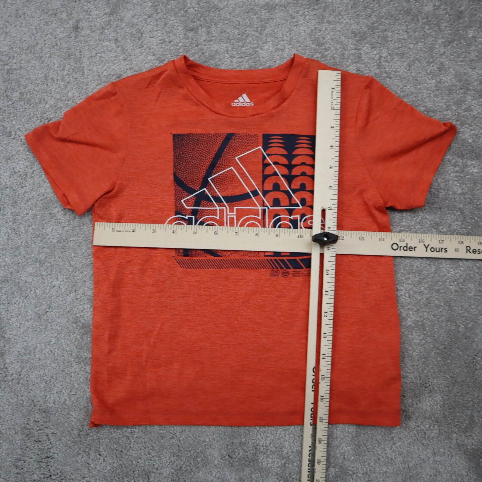 Adidas Graphic T-Shirt Kids Boys Size 6 Orange Short Sleeves Round Neck Logo