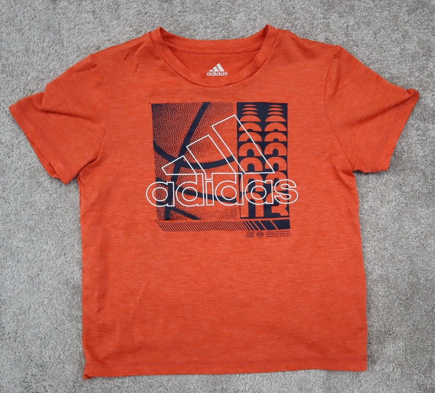 Adidas Graphic T-Shirt Kids Boys Size 6 Orange Short Sleeves Round Neck Logo