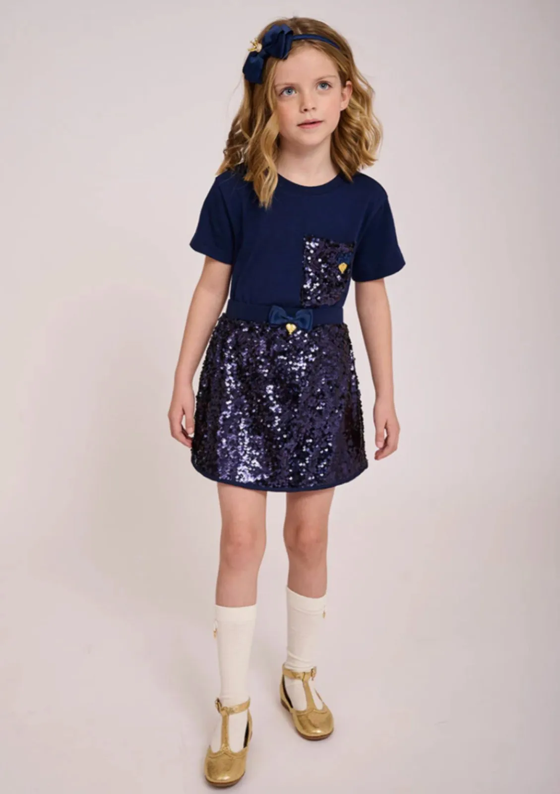 Angel's Face Girls Marjorie Navy Sequin Pocket Shirt