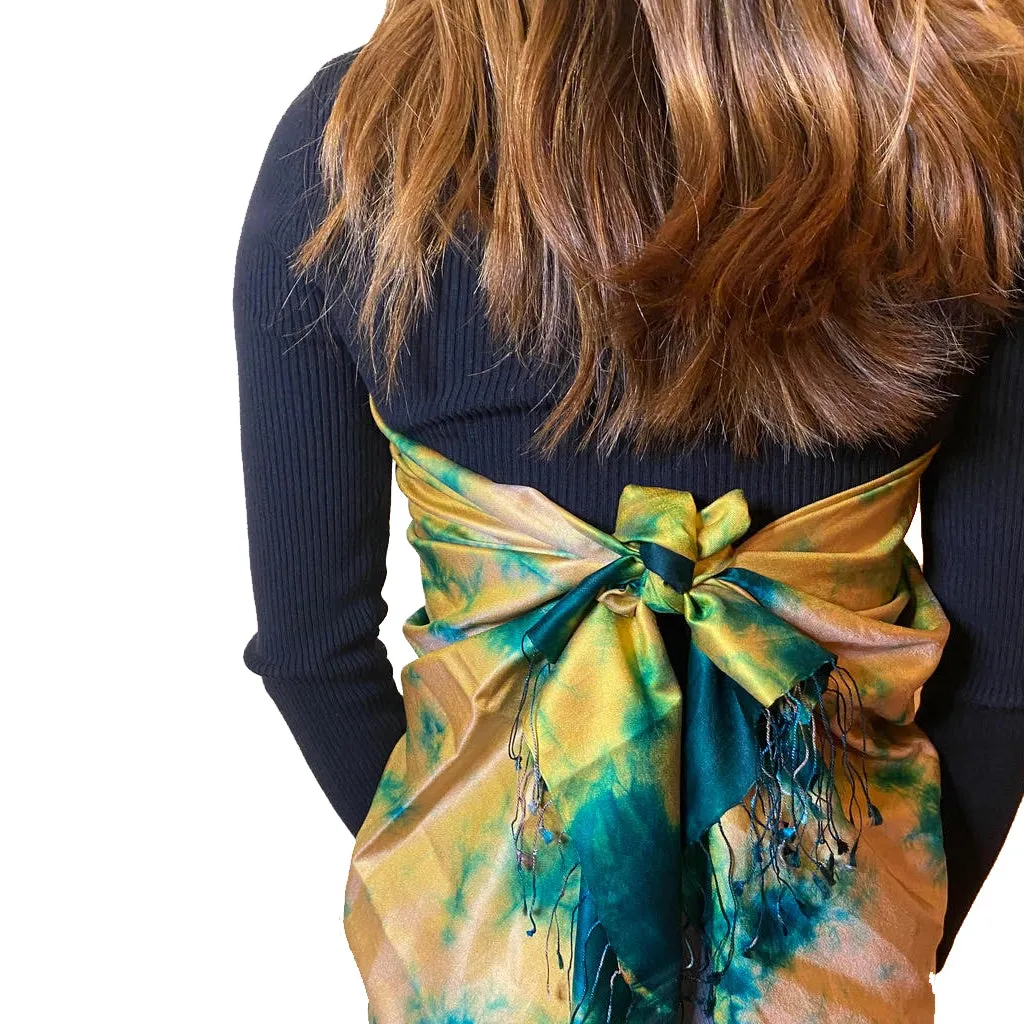 Apsara Gold and Aqua Silk Scarf