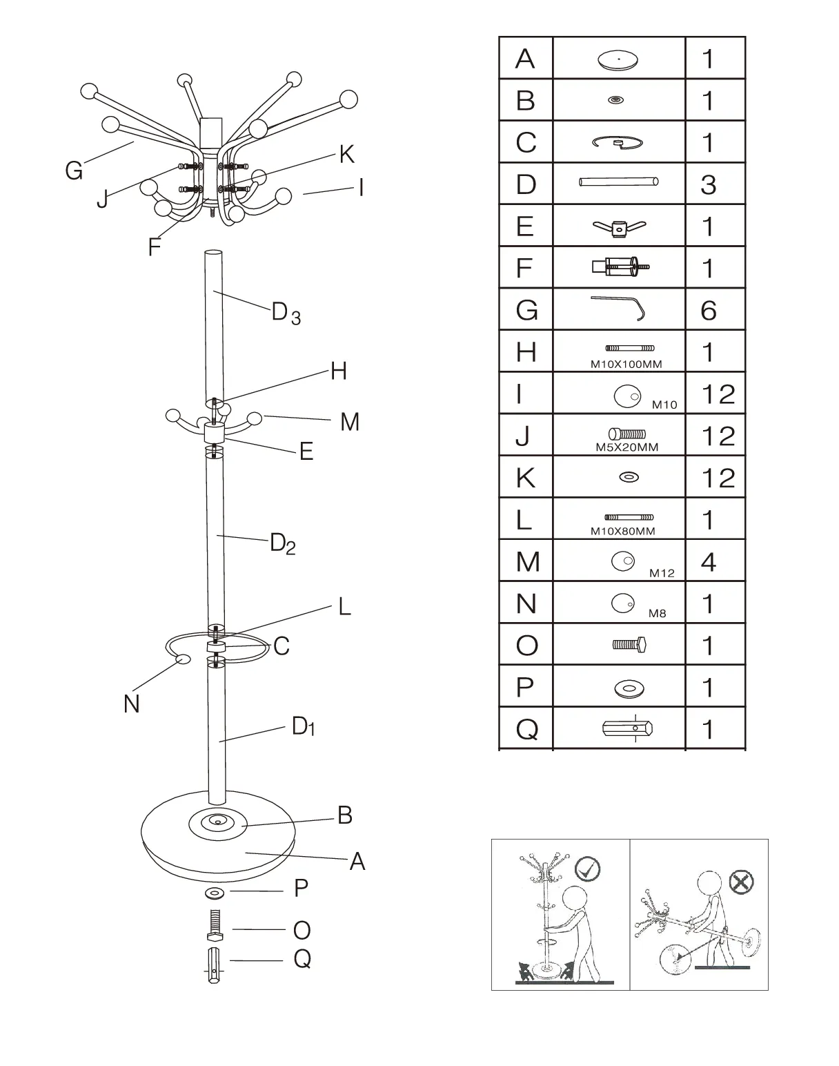 Arfan Metal Coat Rack Stand with Natural Marble Base, Free Standing Hall Tree with 15 Hooks for Hanging Scarf, Bag, Jacket, Home Entry-way Hat Hanger Organizer 8009 (Brown)