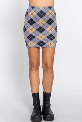 Argyle Jacquard Sweater Mini Skirt