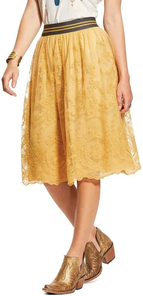 Ariat Women's Mustard Lace Midi Stevie Skirt, Gold, X-Large