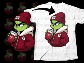 Atlanta Falcons Grinch sipping coffee Red Beanie Png Digital Download