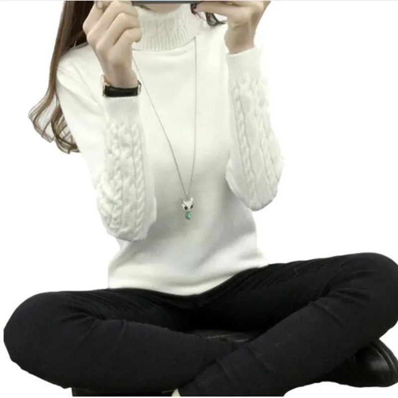 Autumn 2019 Women Sweaters Pullovers Knitted Turtleneck Sweater Poncho Female Tops Pull Femme White Beige Green Black Gray Brown