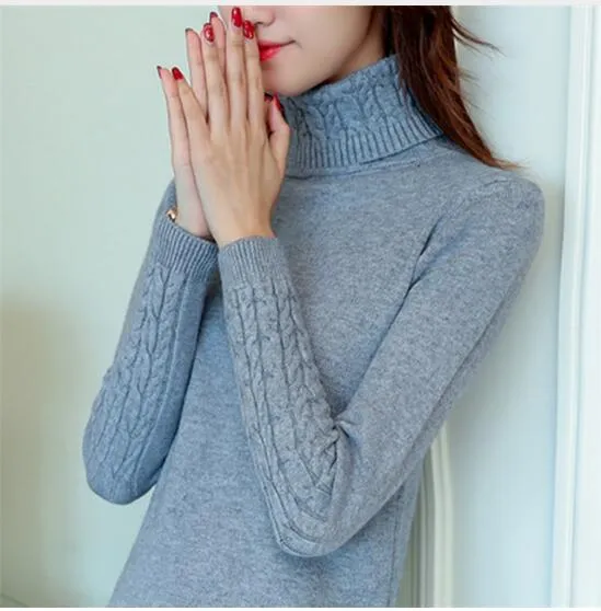 Autumn 2019 Women Sweaters Pullovers Knitted Turtleneck Sweater Poncho Female Tops Pull Femme White Beige Green Black Gray Brown