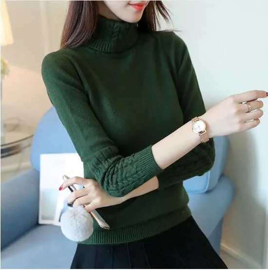 Autumn 2019 Women Sweaters Pullovers Knitted Turtleneck Sweater Poncho Female Tops Pull Femme White Beige Green Black Gray Brown