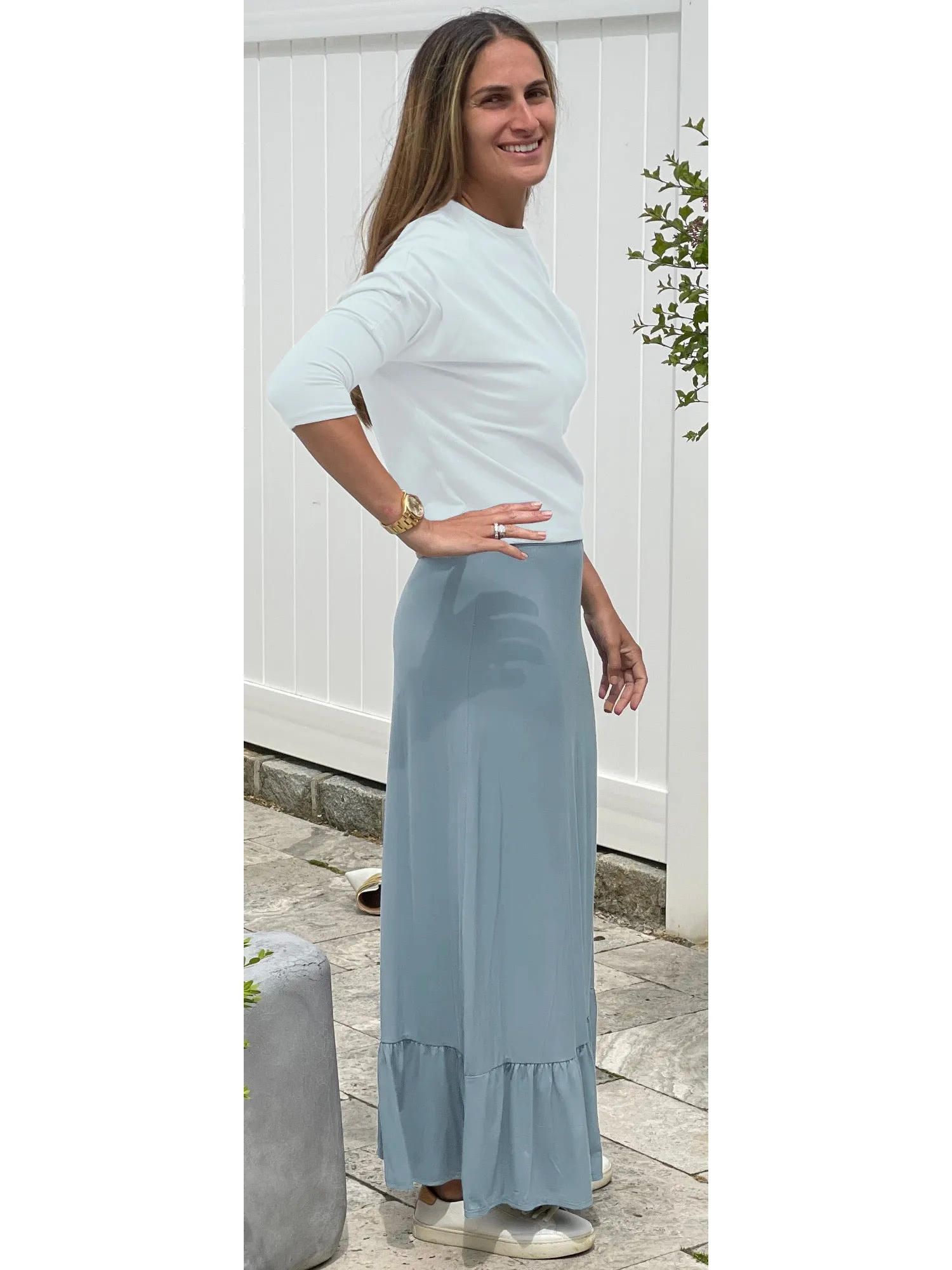 Baby'O Womens Classic Ruffle Bottom Maxi Skirt