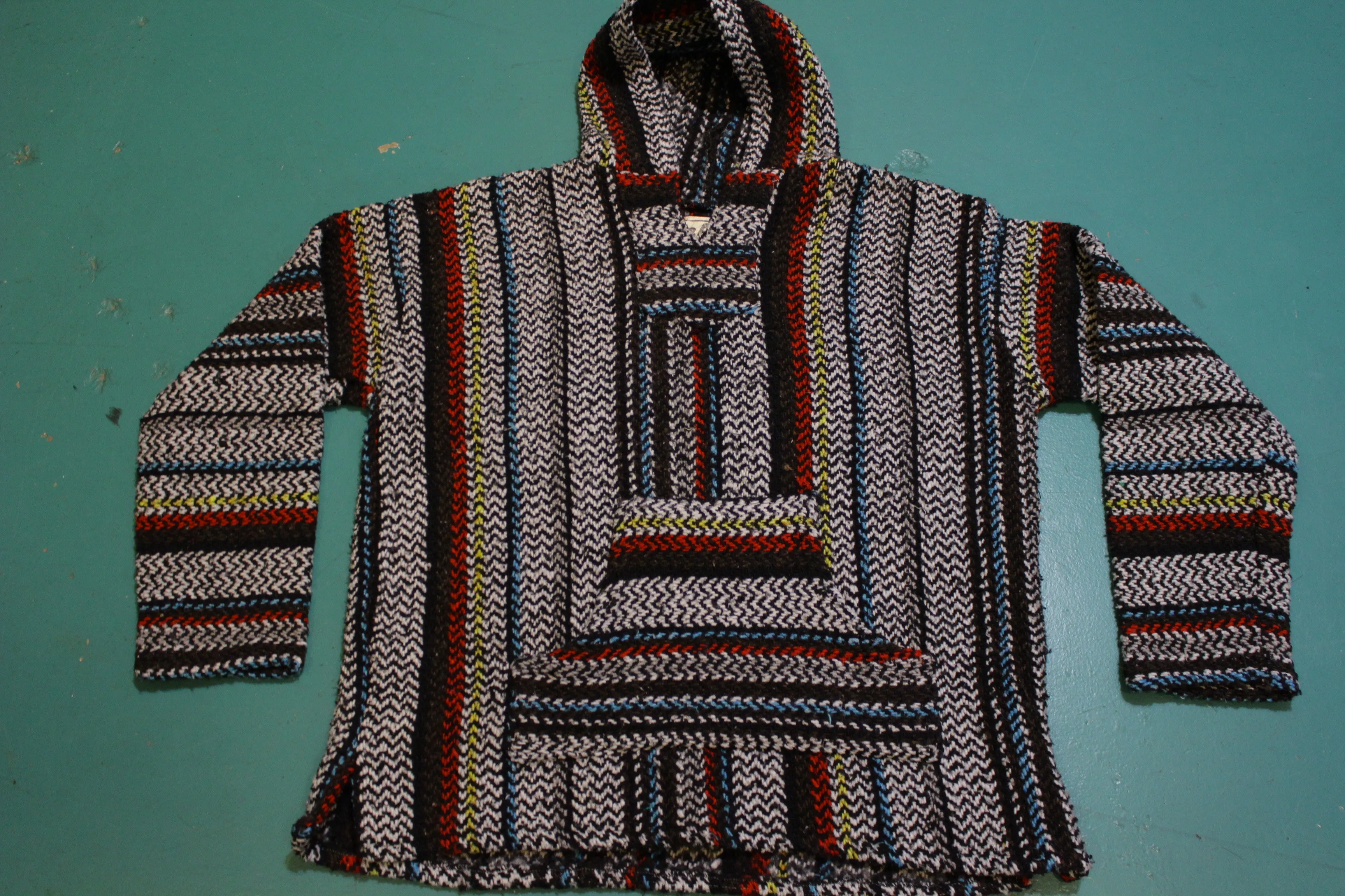 Baja Joe Mexico Drug Rug Poncho Hoodie Baja Sweater Vintage Pullover