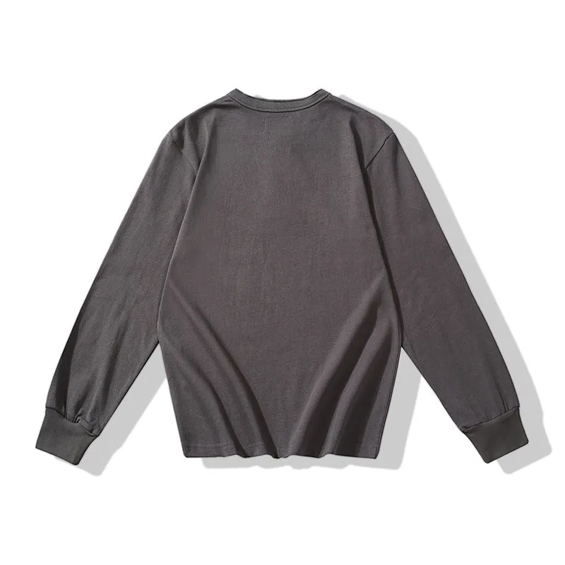 Basic Thickened Solid Henley Collar Long Sleeve T-Shirt