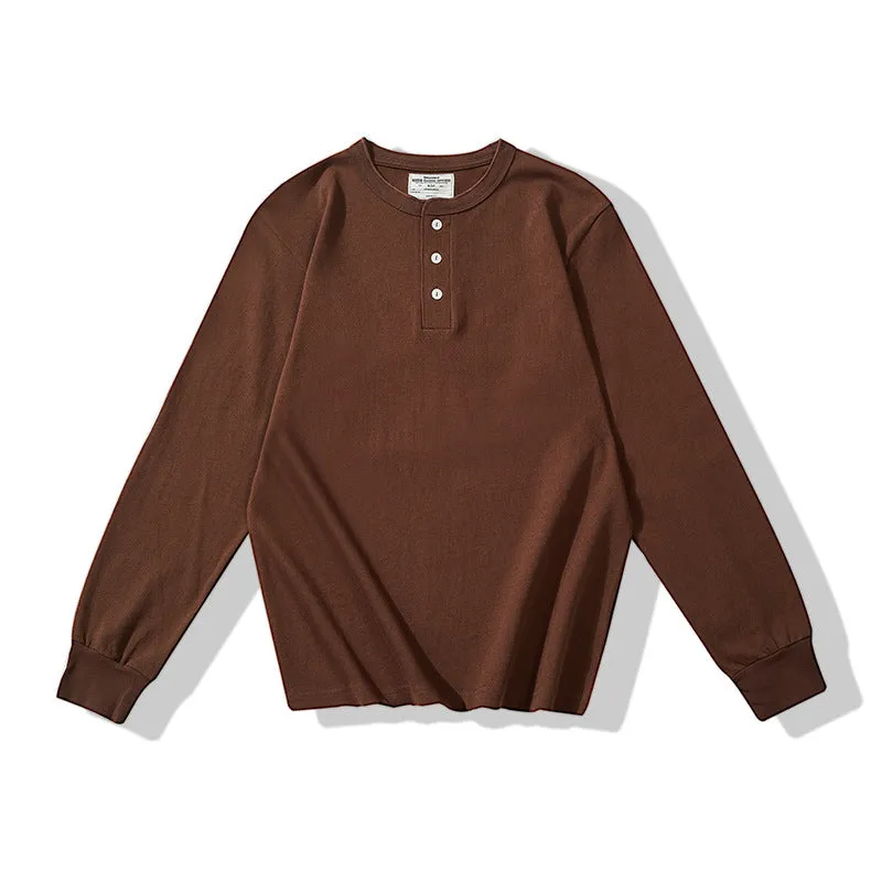 Basic Thickened Solid Henley Collar Long Sleeve T-Shirt