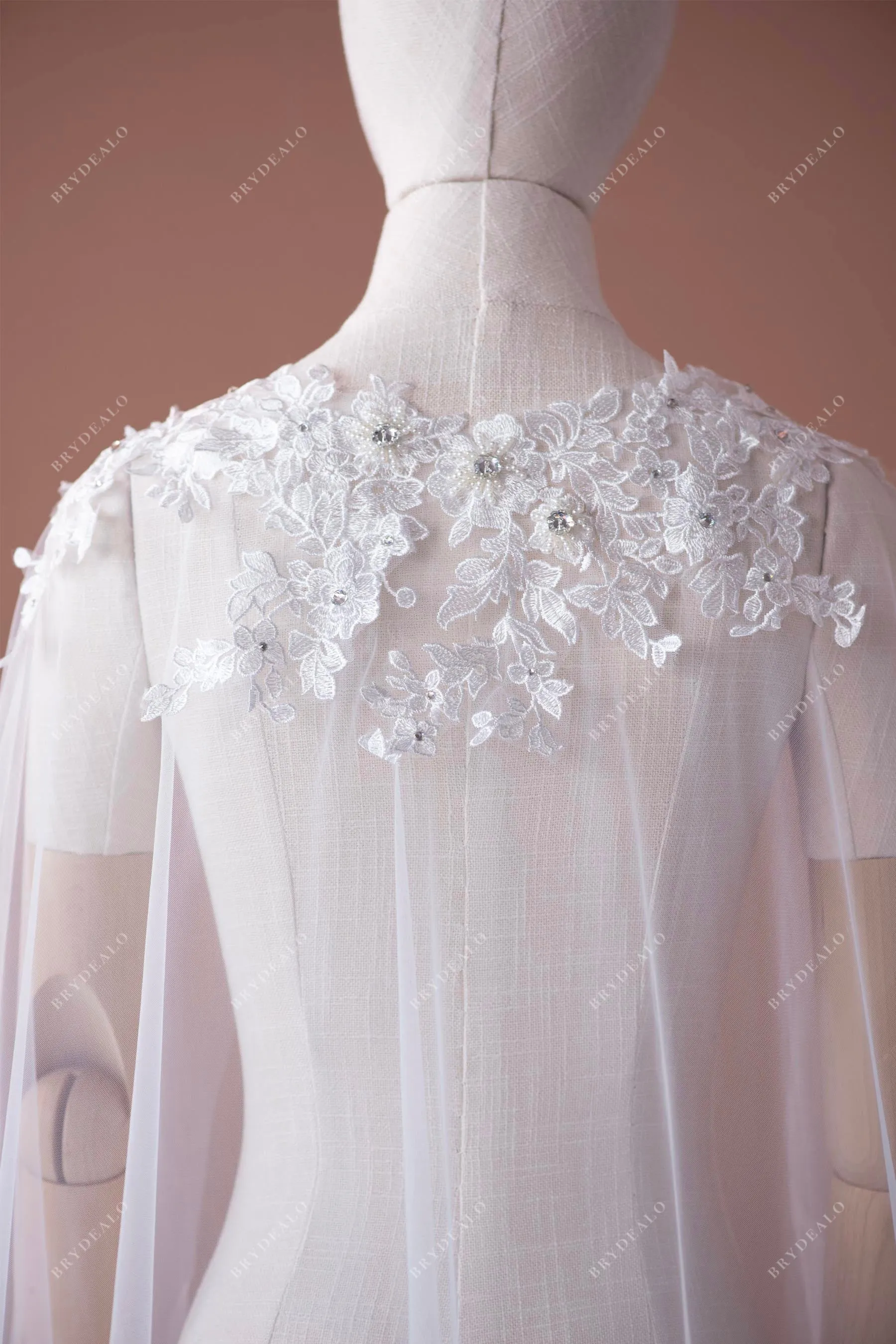 Beaded Flower Lace Tulle Elegant Bridal Cape