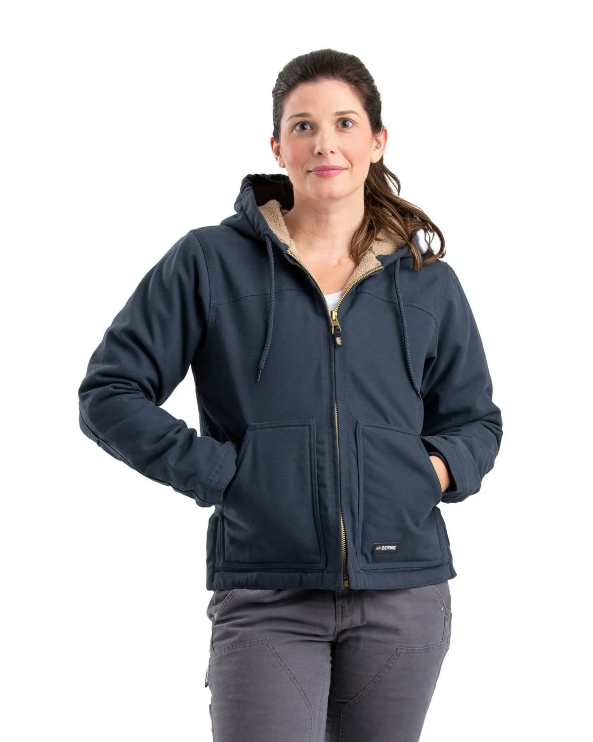 Berne Apparel Womens Sherpa-Lined Duck Hooded Deep Ocean 100% Cotton Jacket