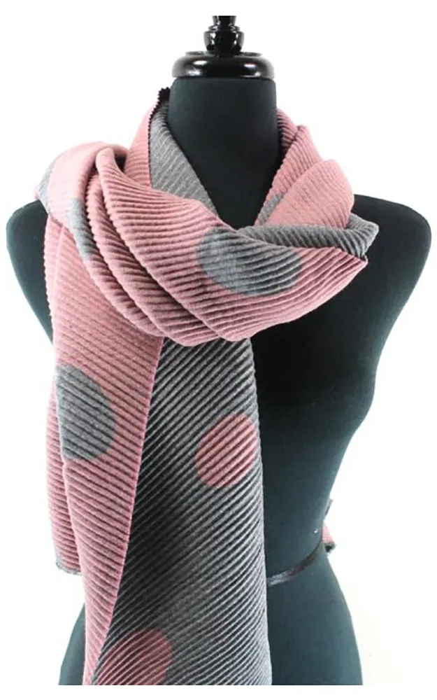 BF1809 Double Side Polkadot Pleated Ruffle Scarf