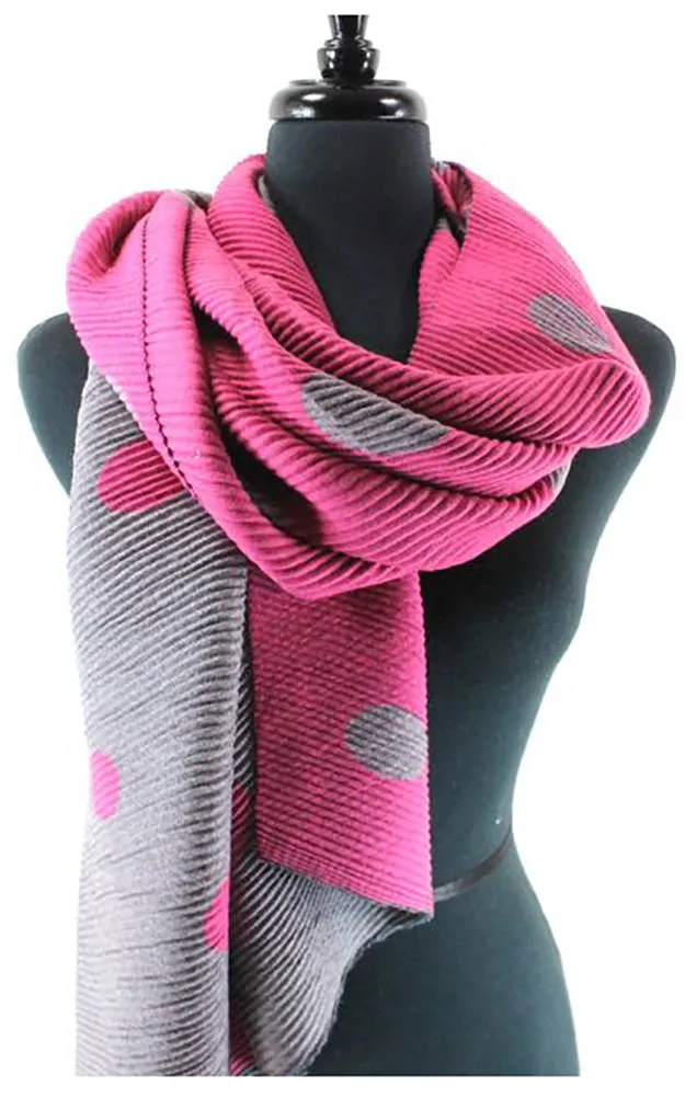 BF1809 Double Side Polkadot Pleated Ruffle Scarf