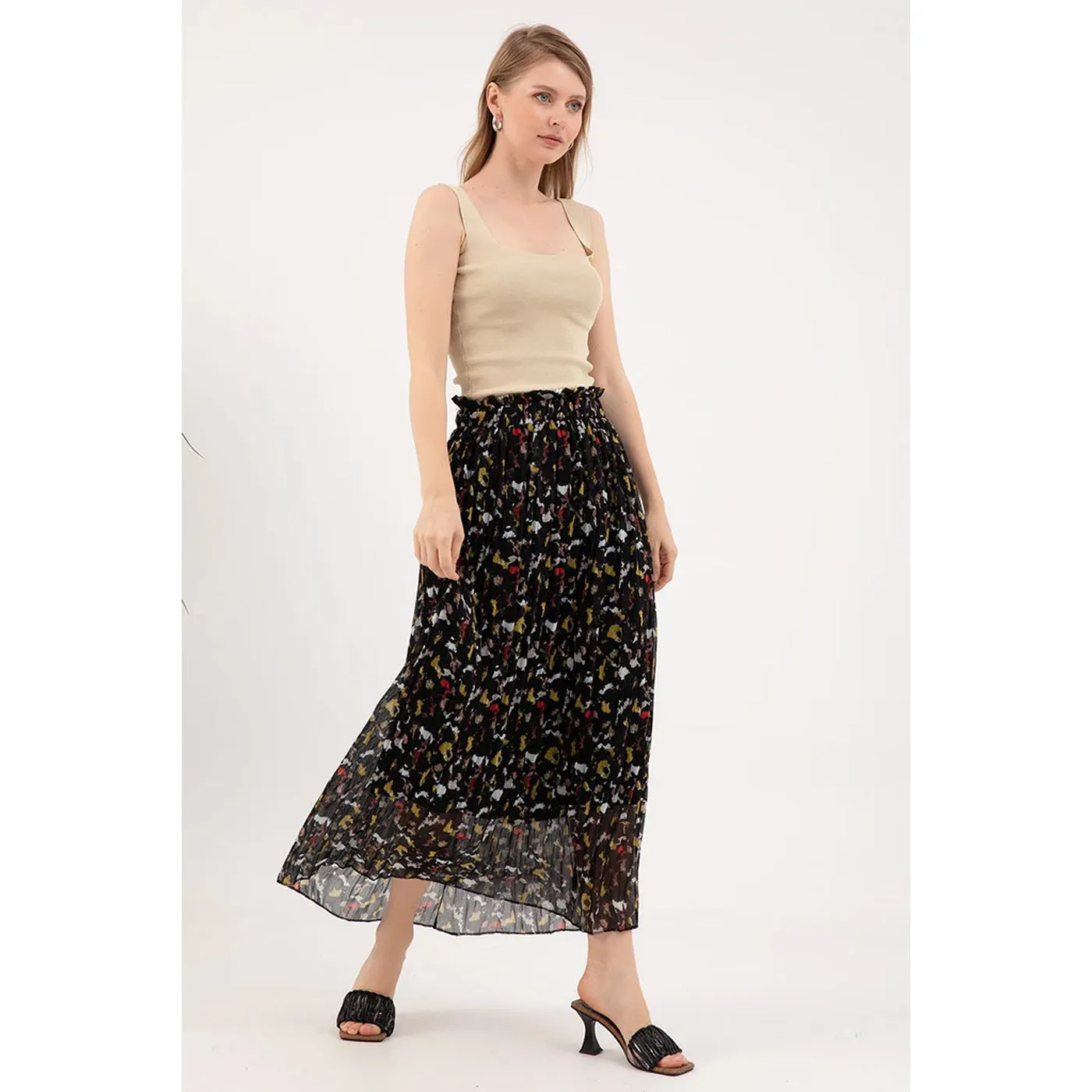 Black Chiffon Pleated Skirt