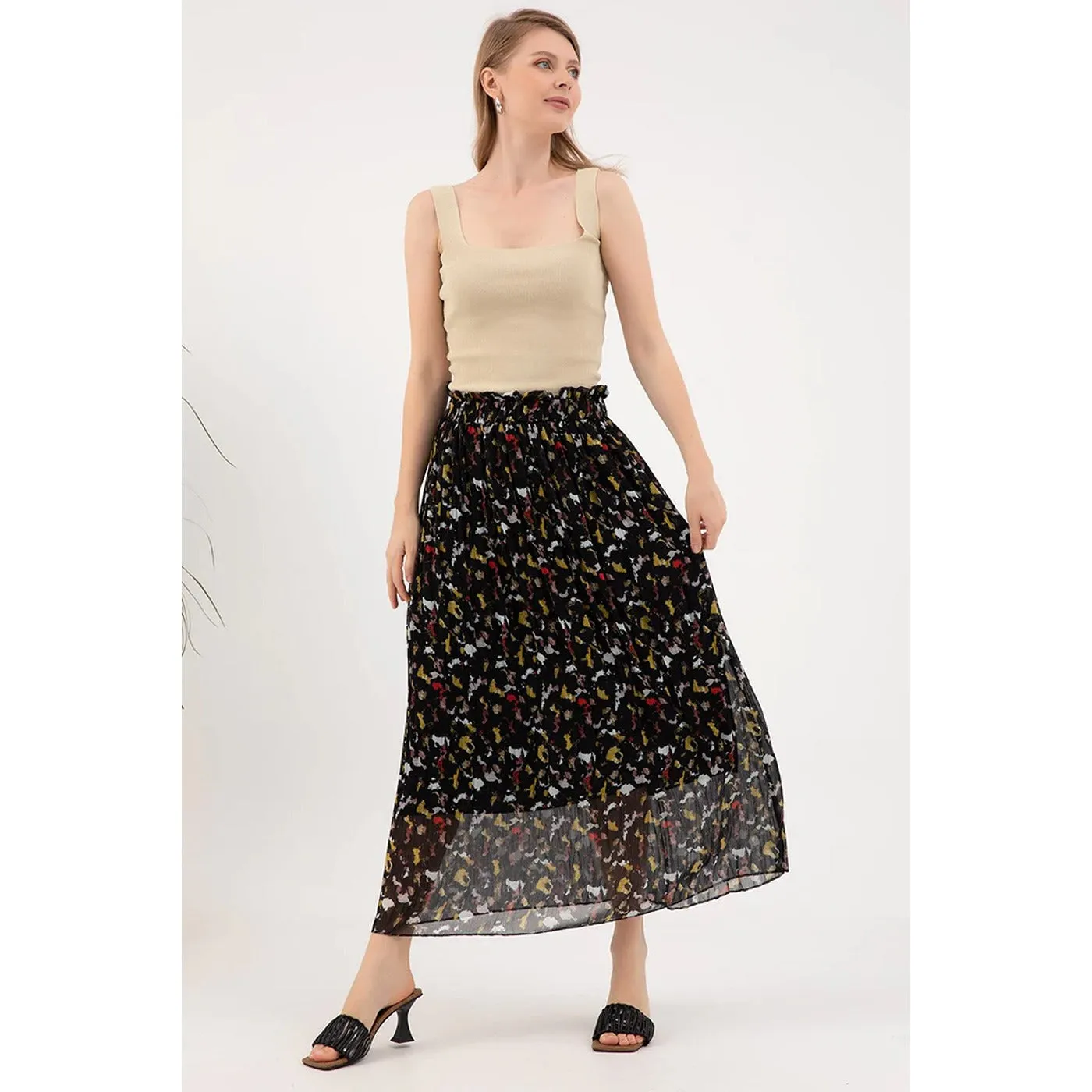 Black Chiffon Pleated Skirt