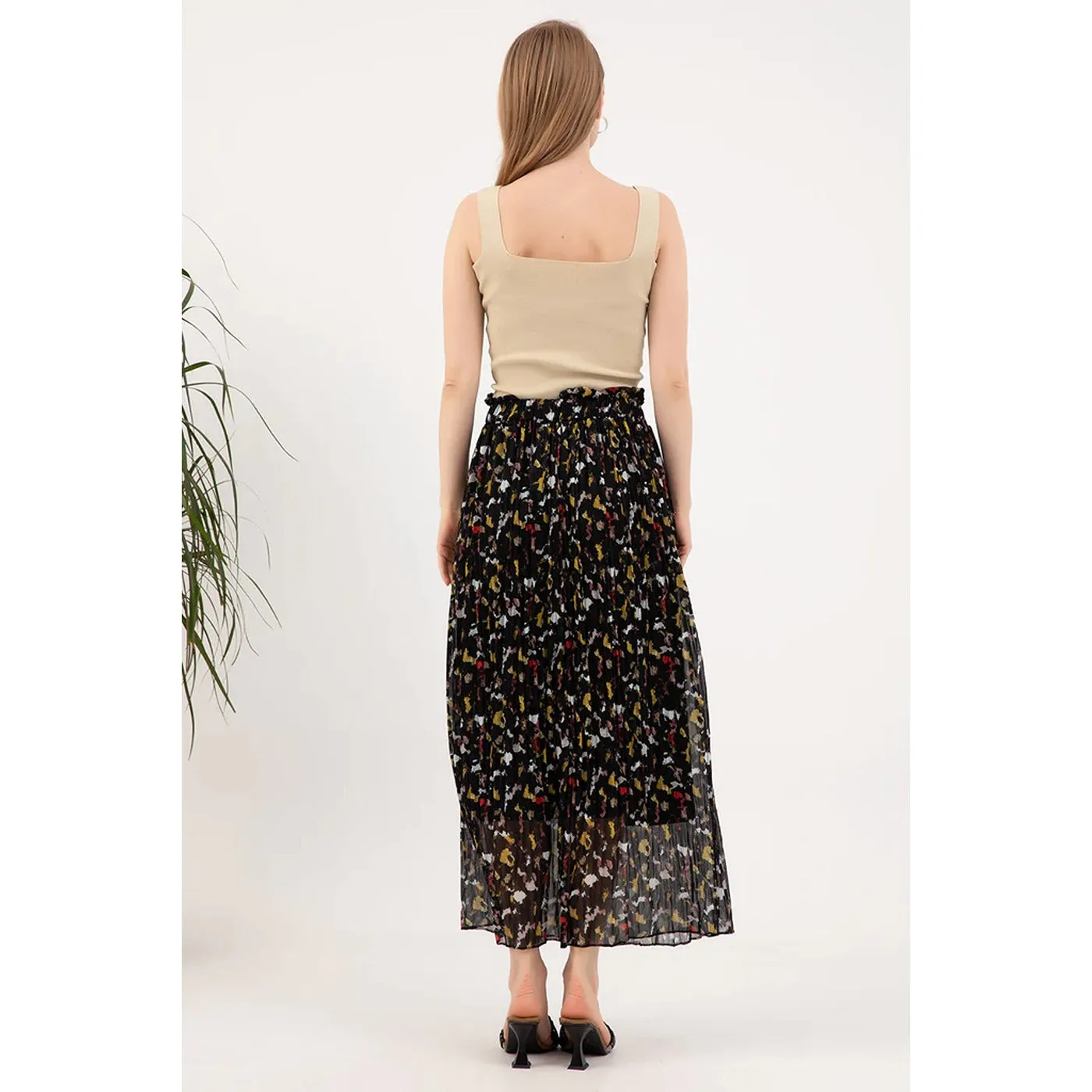 Black Chiffon Pleated Skirt