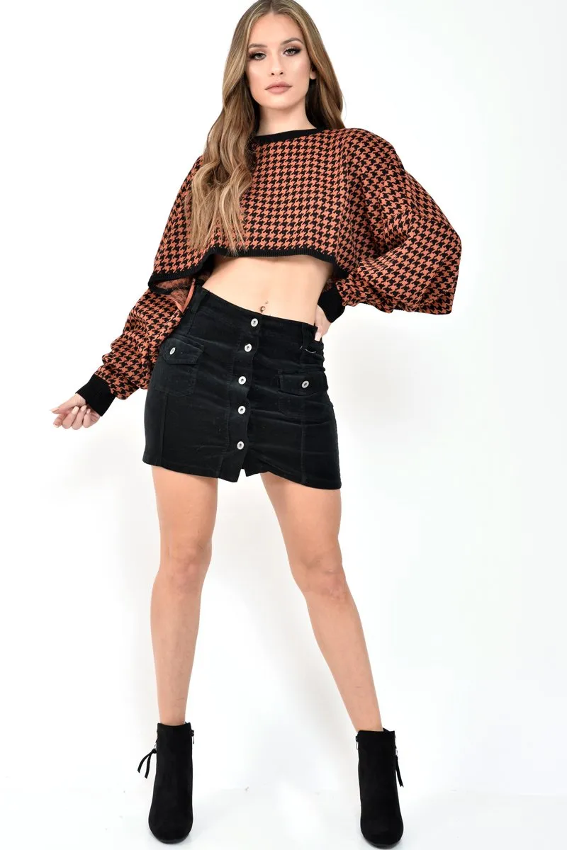 Black Corduroy Button Front Skirt - Izzabel