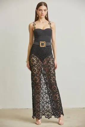 Black Crochet Knit Pattern Maxi Dress