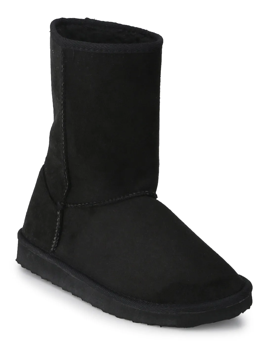 Black Flat Snow Ankle Length Fur Boots