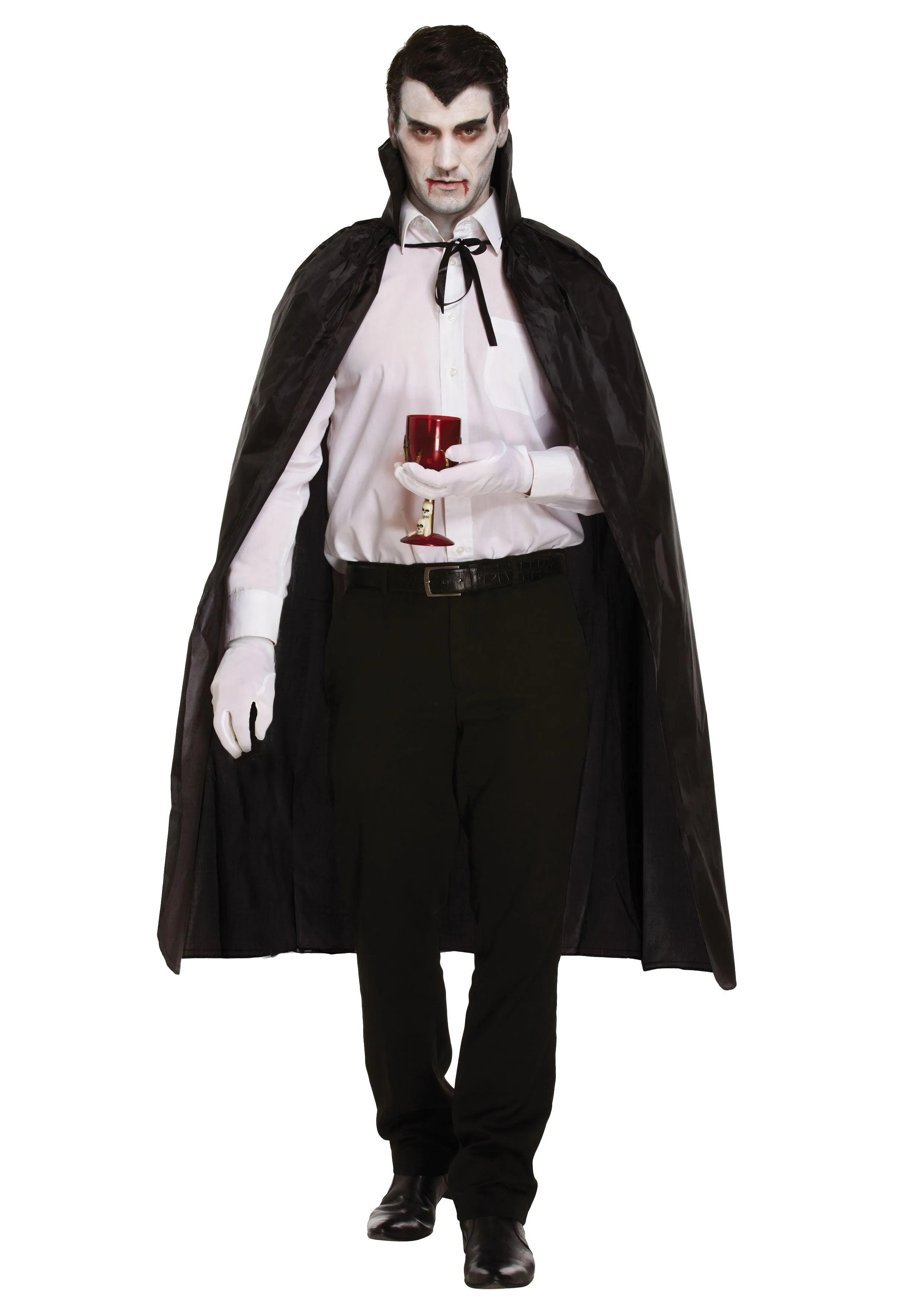 Black Long Dracula Cape with Collar Scream Bleeding Mask Fake Bloody Knife 31 Cm Weapon Halloween Scary Dracula Costume