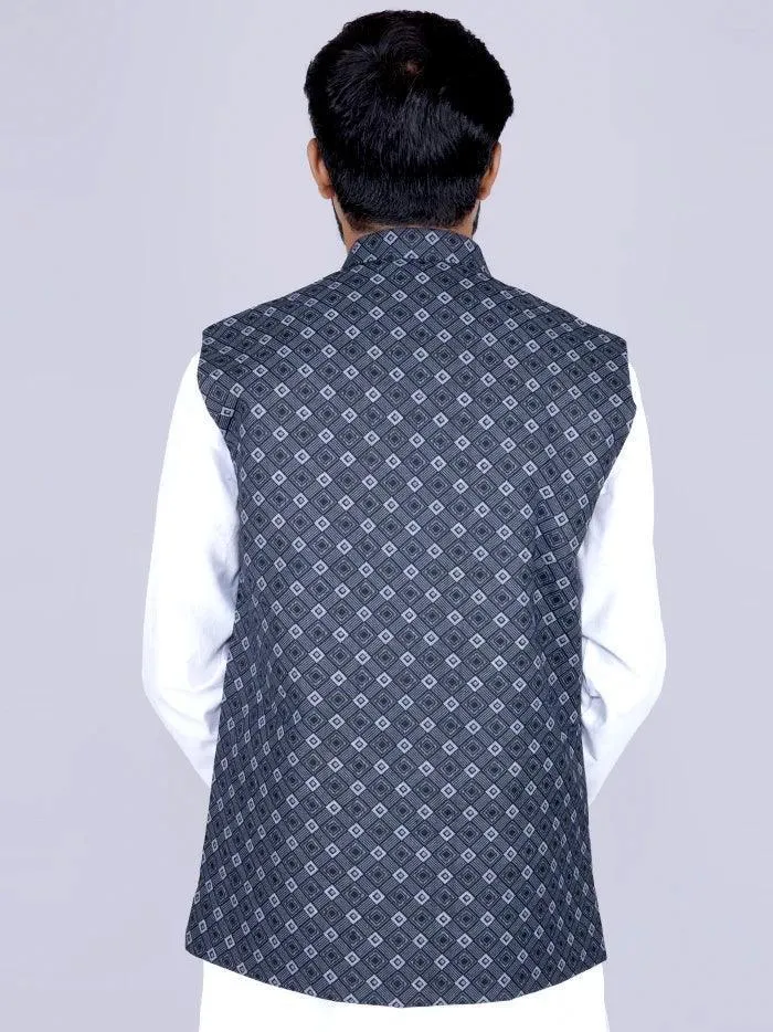 Black Printed Poly Cotton Modi Jacket