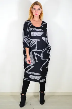 Black Retro Tapered Tunic Cocoon Dress