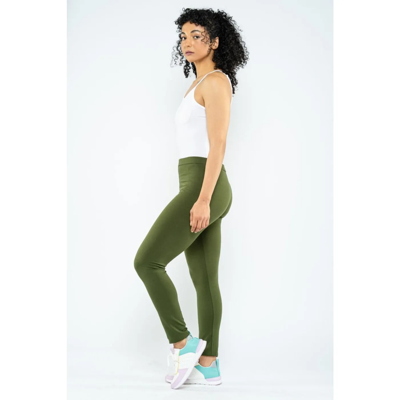 Blueage Green Plain Leggings