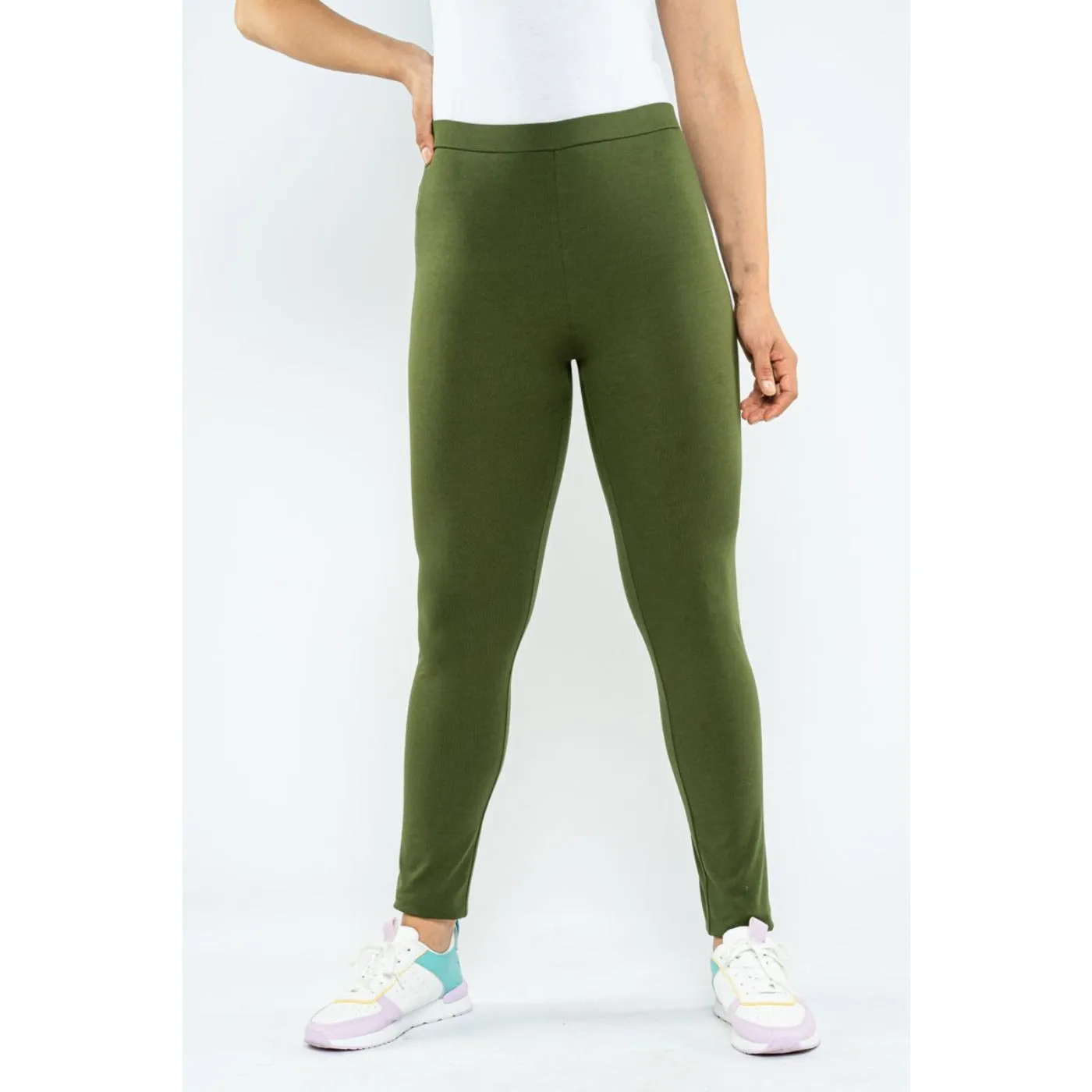 Blueage Green Plain Leggings