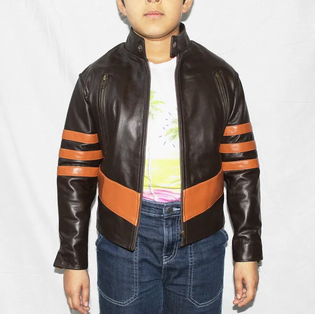 Boys Leather Jacket Brown Inspired By X-Men Wolverine