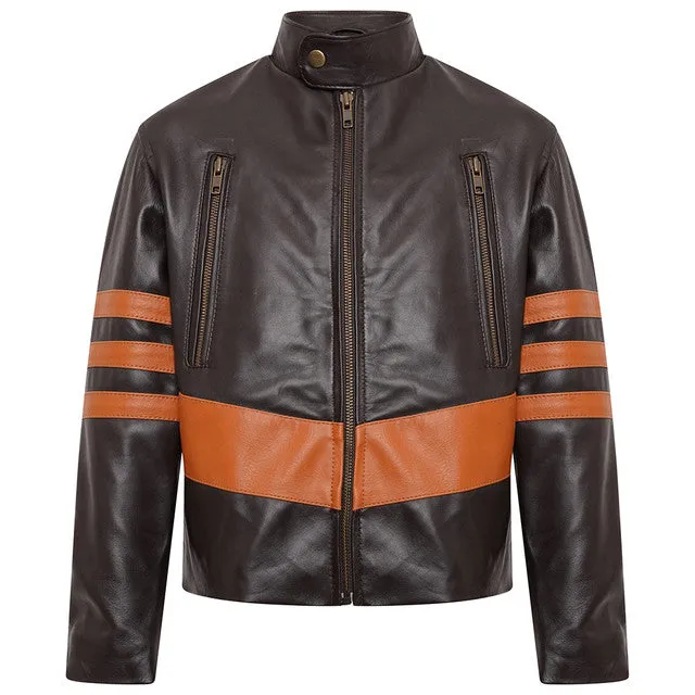 Boys Leather Jacket Brown Inspired By X-Men Wolverine