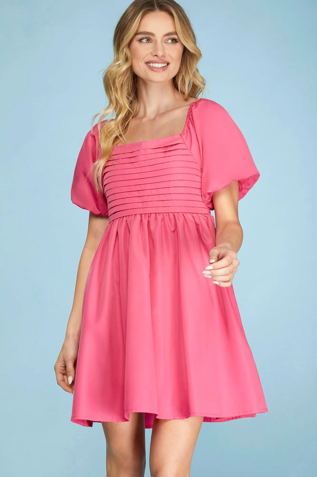 Bubble Sleeve Pleated Dress