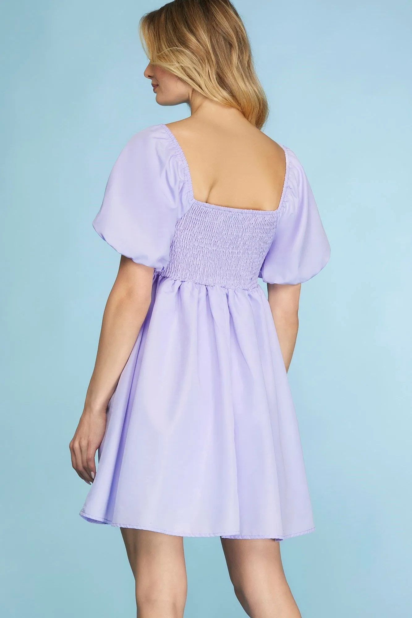 Bubble Sleeve Pleated Dress