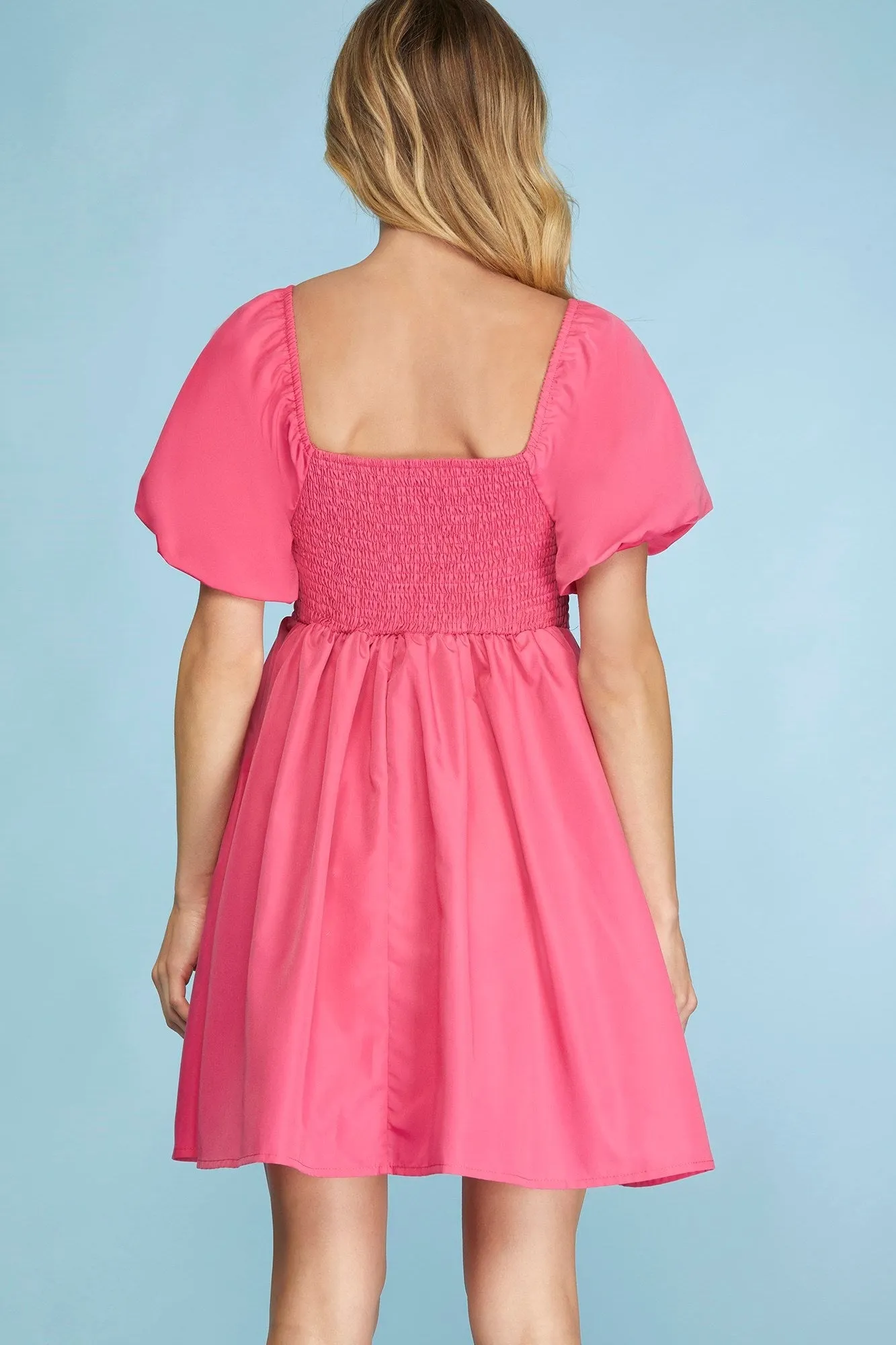 Bubble Sleeve Pleated Dress