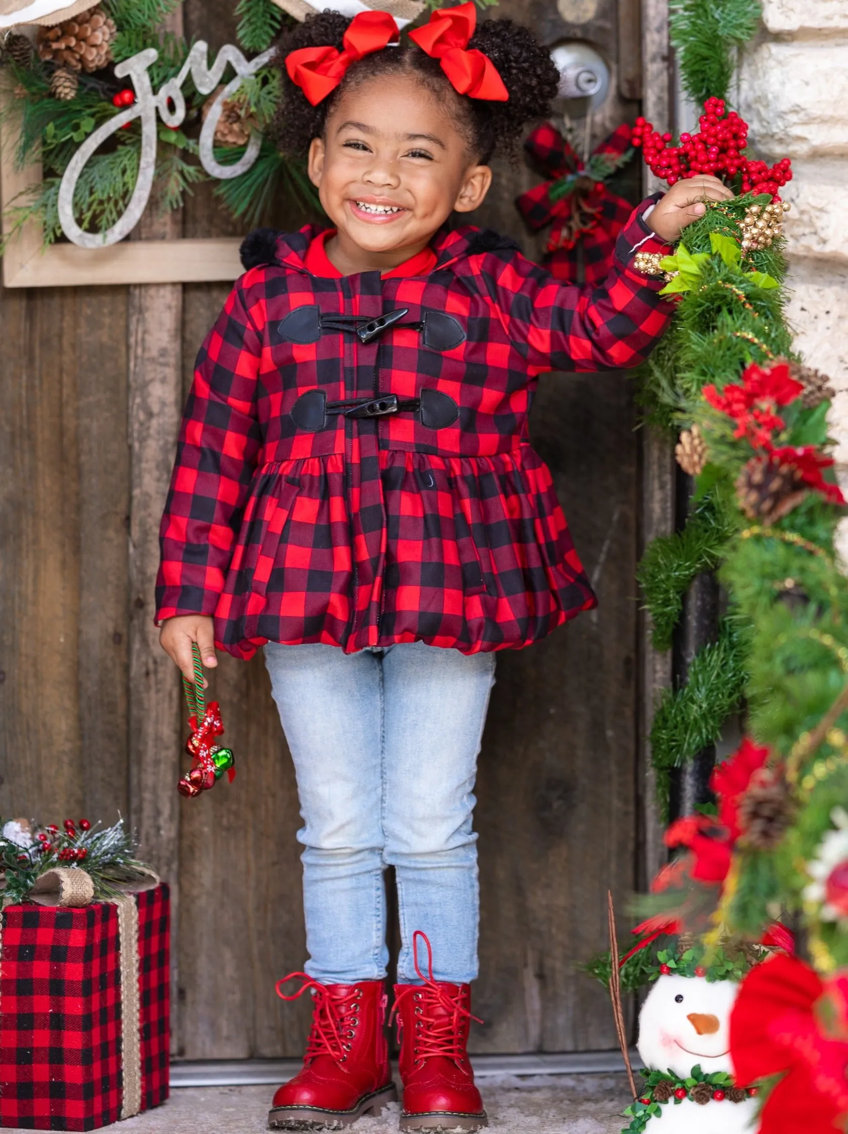 Bundled Up Plaid Peplum Hoodie Coat