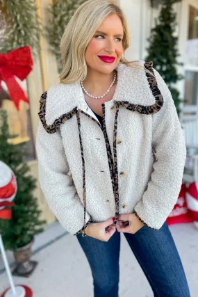 Cammie Animal Print Trim Sherpa Jacket